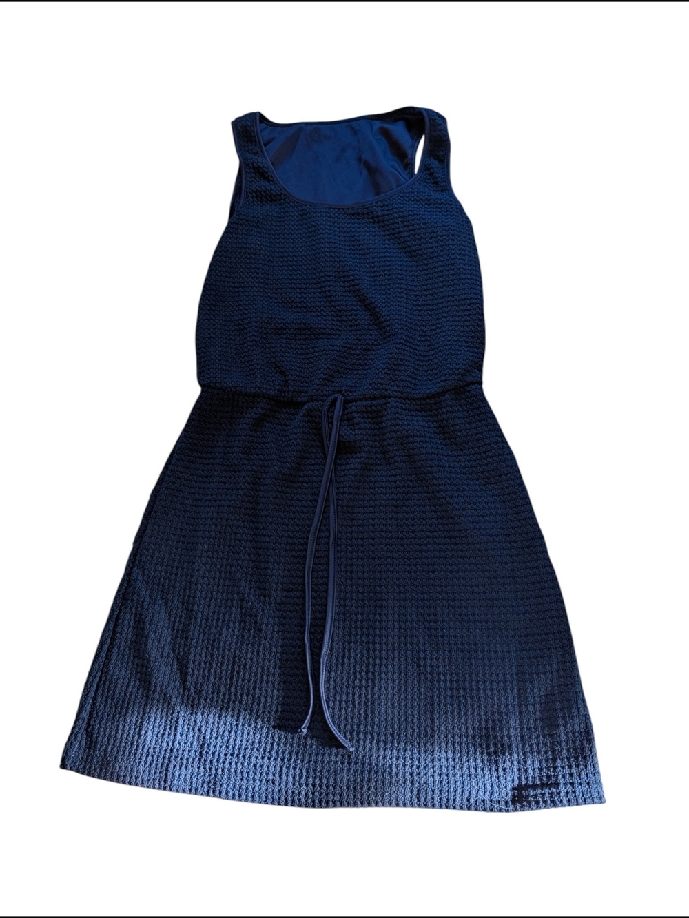 Sleeveless Navy Midi Knit Dress with Drawstring Waist